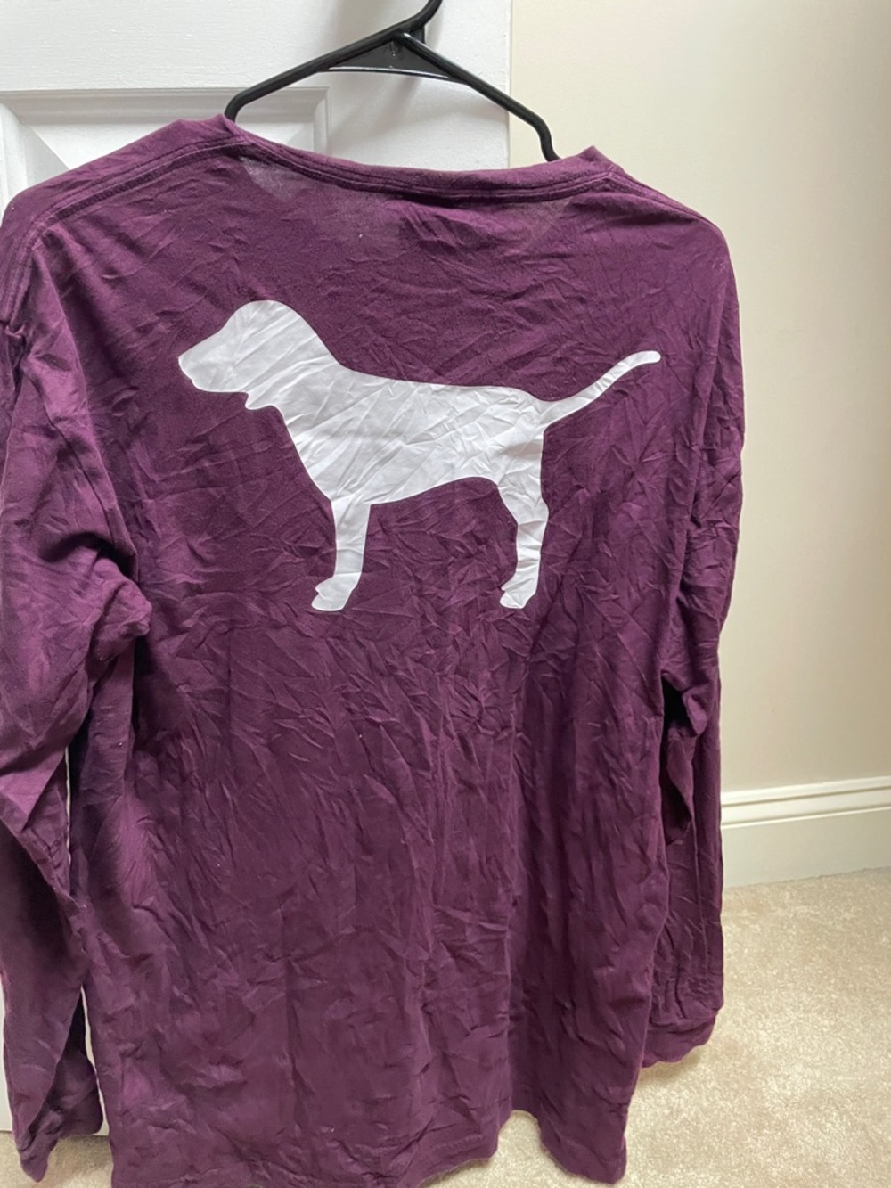 PINK Victoria's Secret Plum Long Sleeve Tee with White Dog Graphic